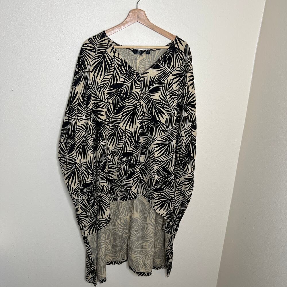 G by Guiliana Hi Low Drama Palm Print Linen Blend Top XL/1X